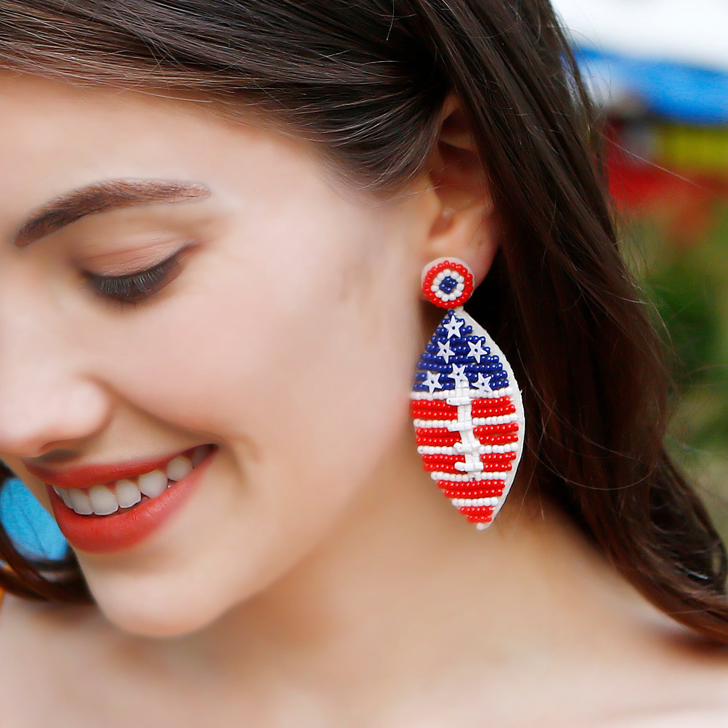 Wholesale Handwoven Rugby American Independence Day Rice Beads Earrings